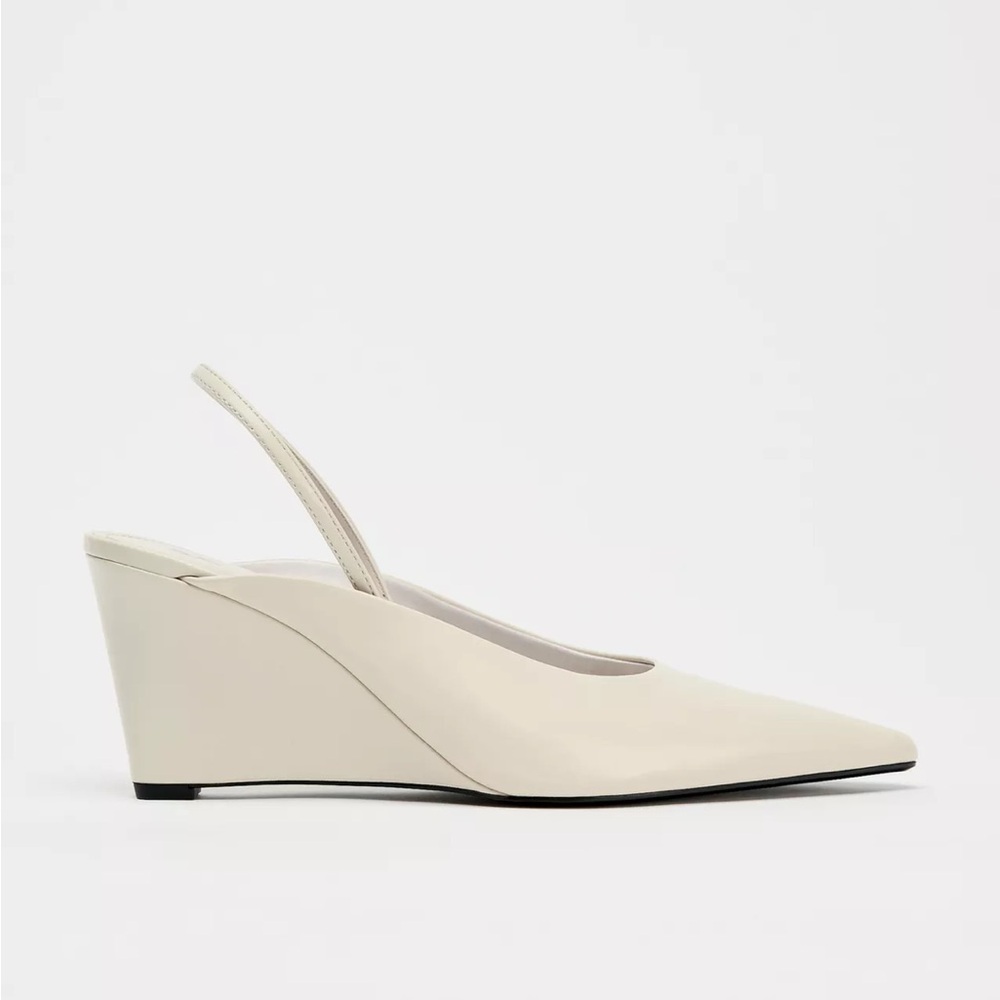 Zara Cream Wedge Slingback Heels EU 38 / 7.5 Pointed Toe *NWT*